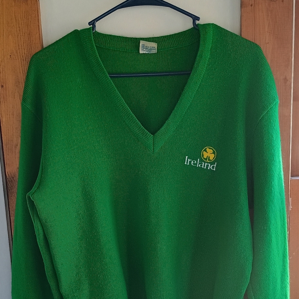 New Lodge Green Ireland Sweater Size Large Shamrock Made In Ireland